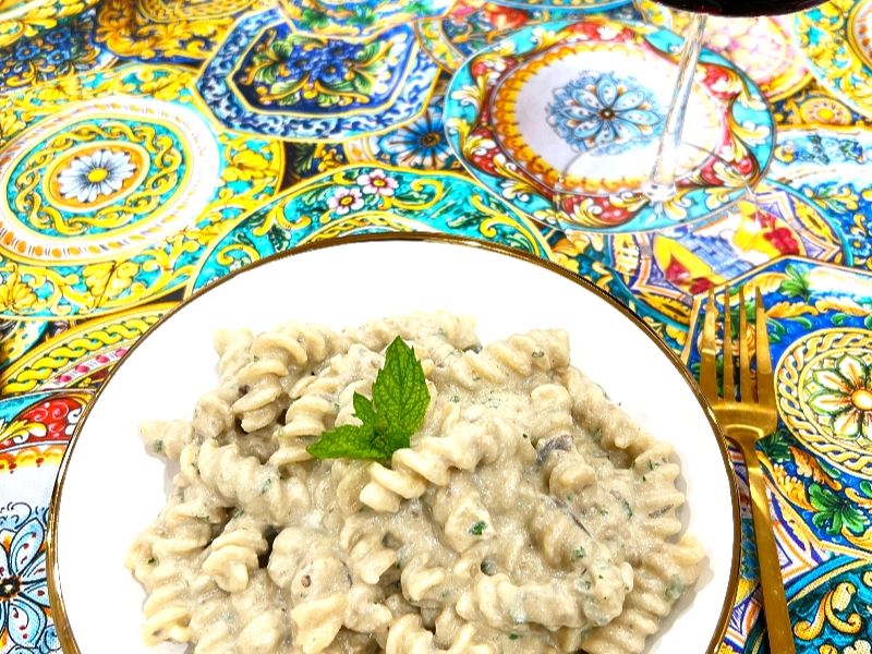 Pasta with Eggplant Ricotta & Mint Pesto