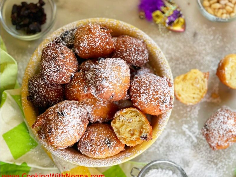 Ricotta Castagnole - Zeppole with Pinoli and Raisins 