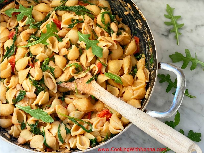 Shells with Creamy Cannellini Beans and Arugula