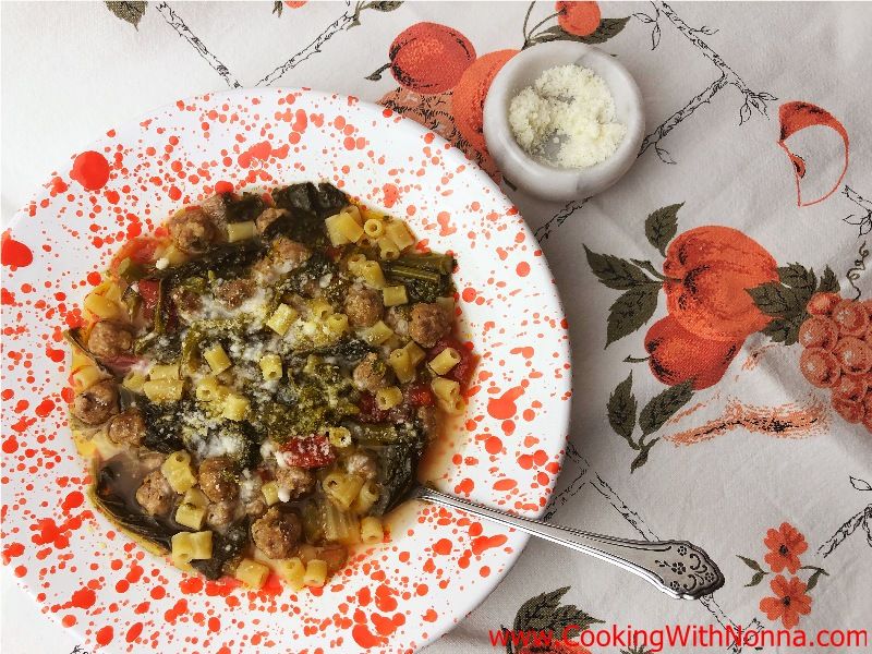 Broccoli Rabe Soup with Sausage Meatballs