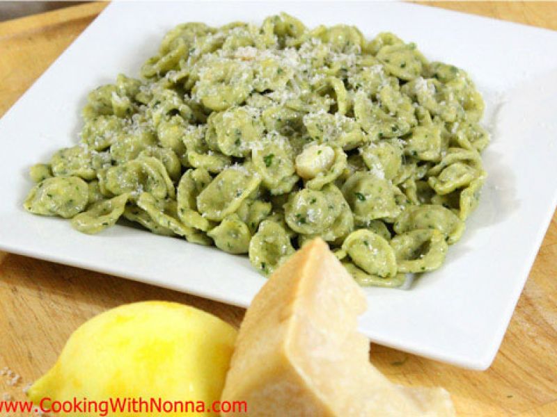 Basil Orecchiette with Garlic, Oil and Lemon Zest