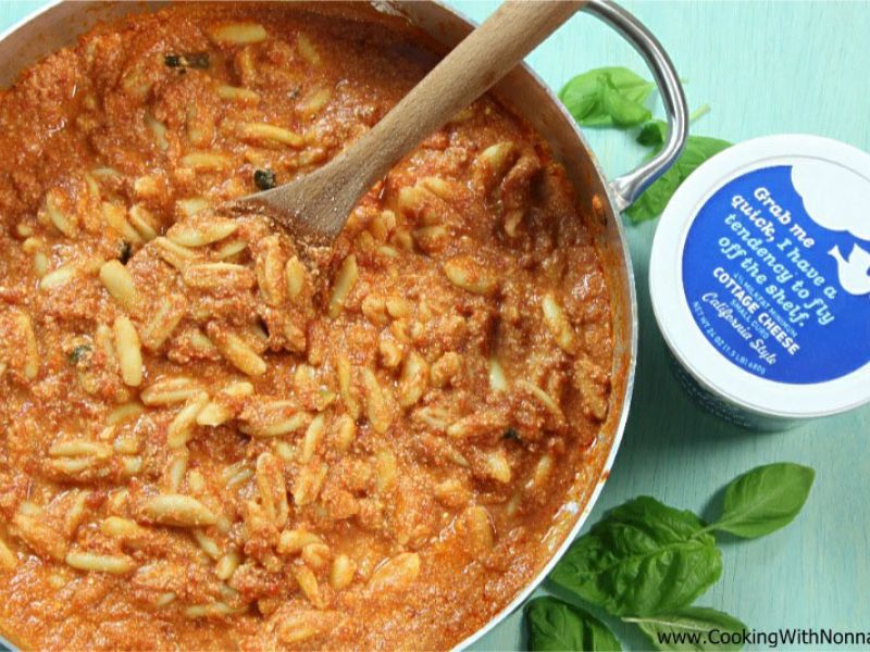 Cavatelli with Tomato & Basil and Whipped Cottage Cheese