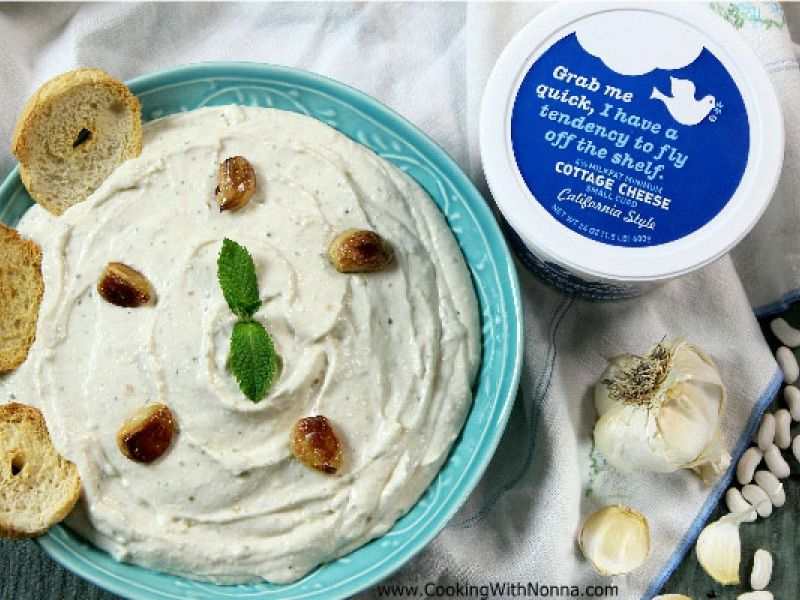 Cottage Cheese, Roasted Garlic & White Bean Dip