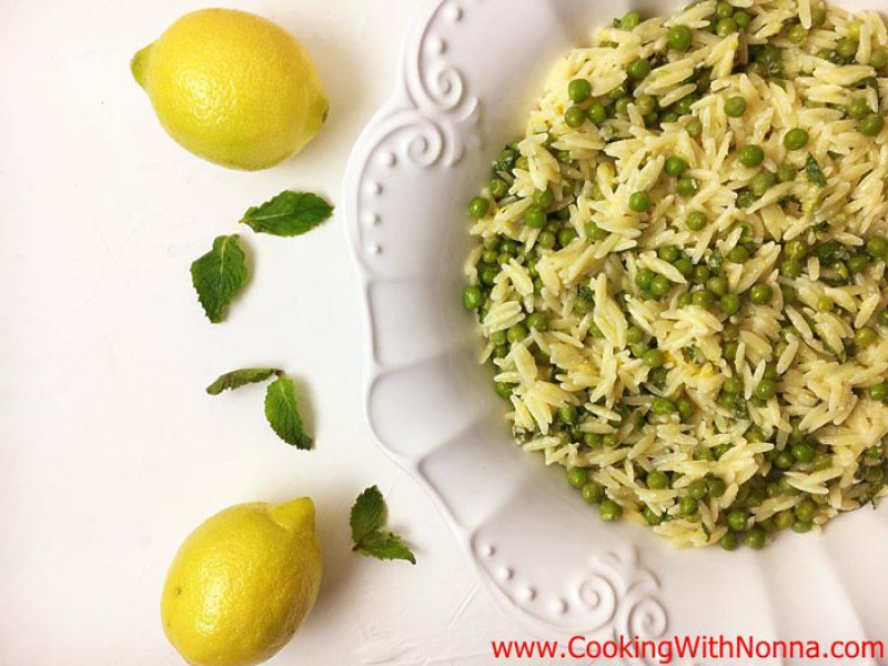 Lemon Orzo Pasta Salad with Peas and  Mint