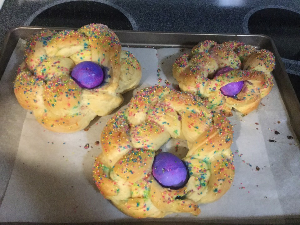 The first picture is a savory pie that my Nonna always made.The second is my Sweet Easter Bread.  Buona Pasqua! ????????