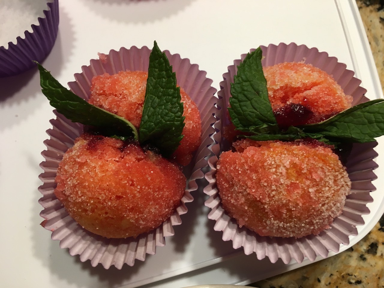 First time making these peach pastries.They are more cake like and some have a cannoli filling and some have either black currant or a strawberry reserve.