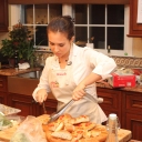 Cutting the focaccia.